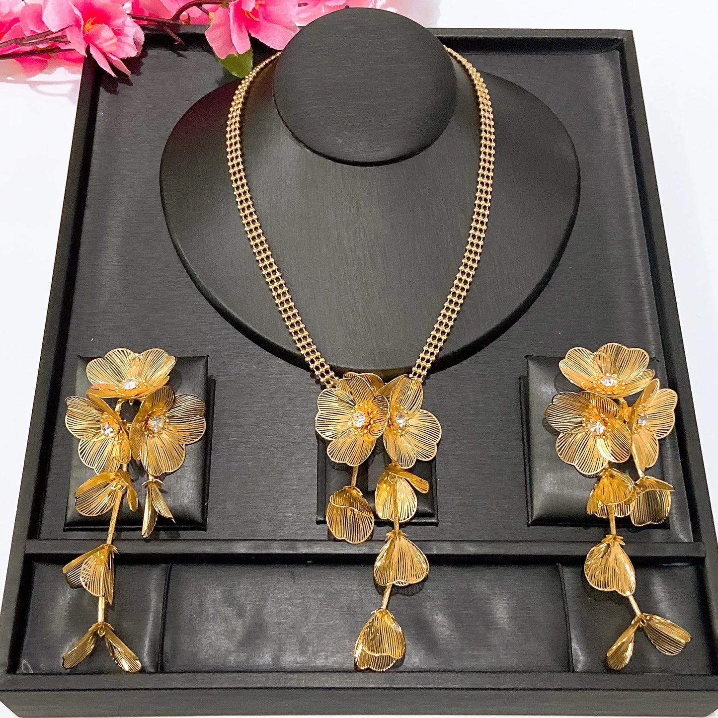 Fashion Gift Factory Popular Unique Copper Alloy Gold Plated Wedding Party Birthday Daily Anniversary Engagement Jewelry Set