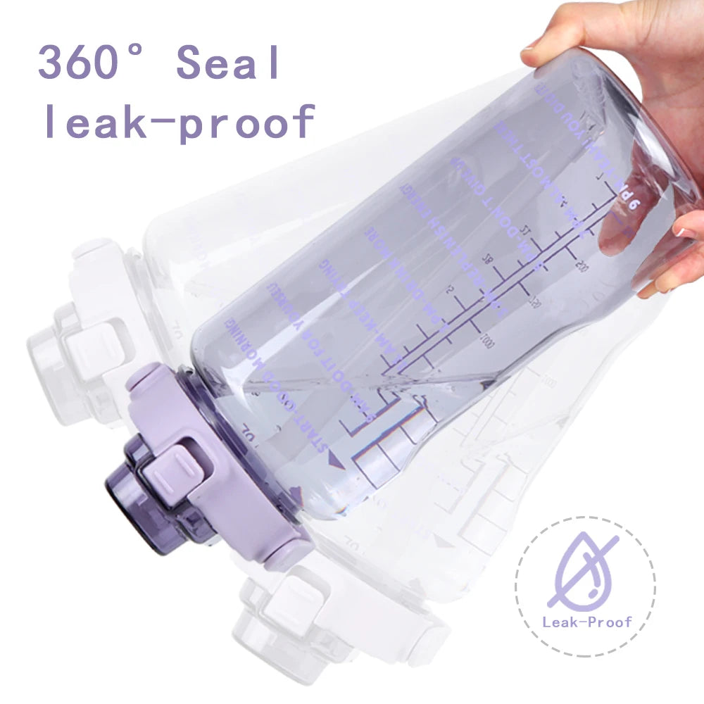 B14-1107 Custom Logo Gym Sports BPA Free 64 oz 64oz 2L Clear Motivational Half Gallon Water Bottle with Time Marker and Straw