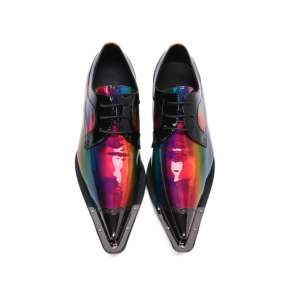 Chaussures classiques faites à la main en cuir de crocodile pour hommes, couleur arc-en-ciel, bout pointu en acier, Oxford pour homme, robe de mariage, chaussure homme