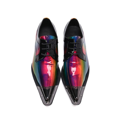 Chaussures classiques faites à la main en cuir de crocodile pour hommes, couleur arc-en-ciel, bout pointu en acier, Oxford pour homme, robe de mariage, chaussure homme