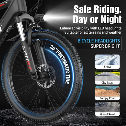 Factory Direct Sales 26-Inch Mountain Electric Bicycle Built-In Lithium Battery Adult 7-Speed 250W 48V Steel Frame