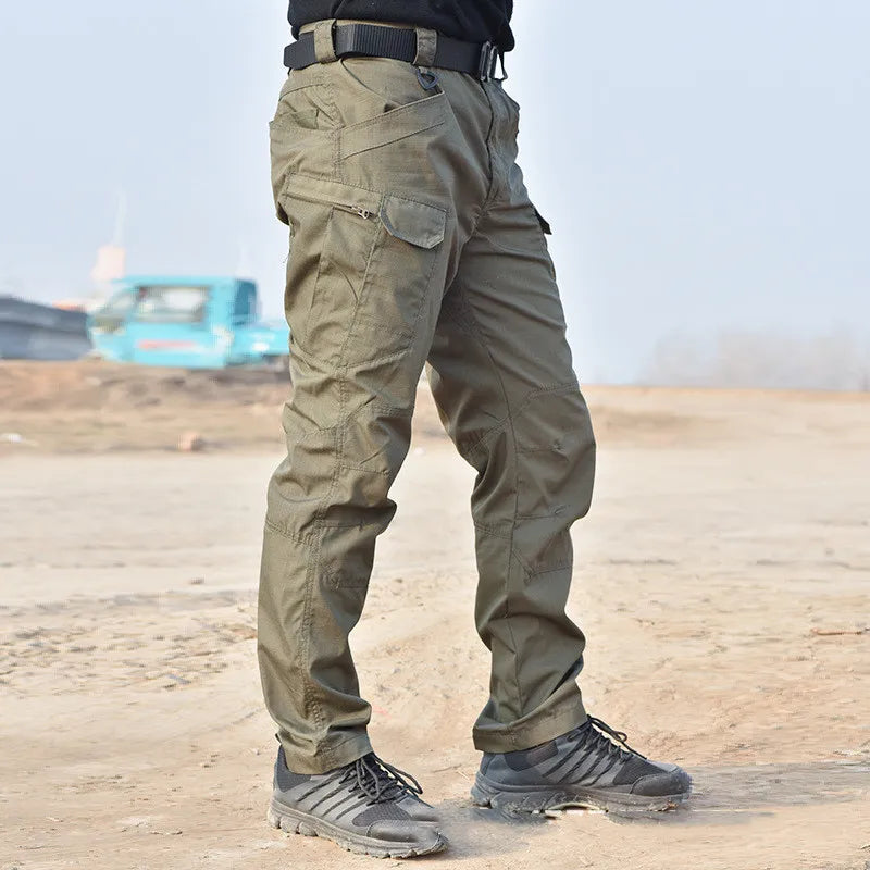 Pantalon cargo imperméable pour homme, jogging militaire masculin, pantalon élastique à poches multiples, grande taille, FjOutdoor