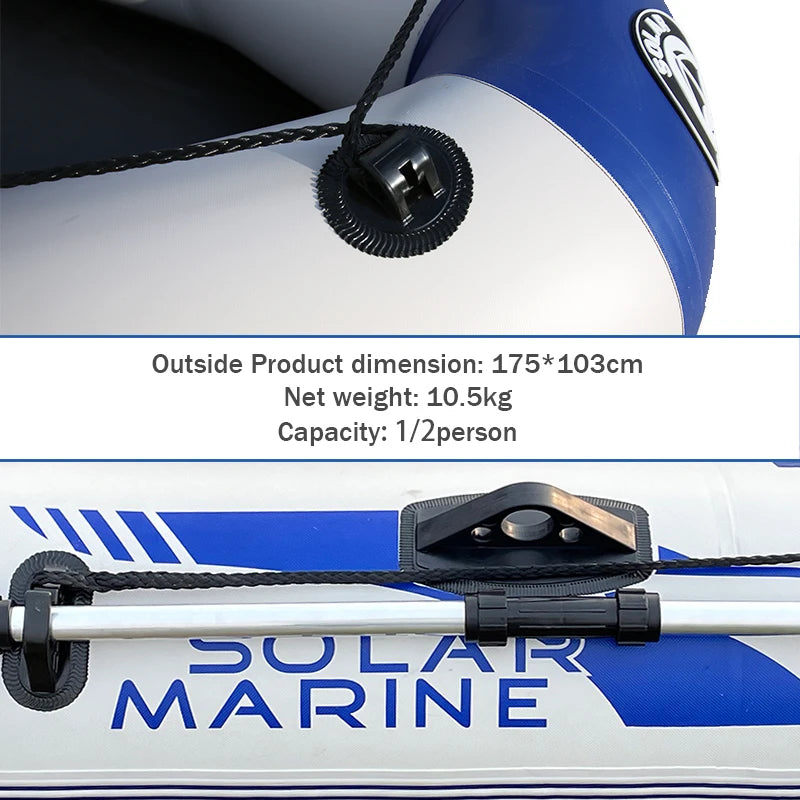 B175 Set Solar Marine 0.7 mm PVC Inflatable Rowing Fishing Boats One Person Kayak Canoe Dinghy with Thrust Motor and Support