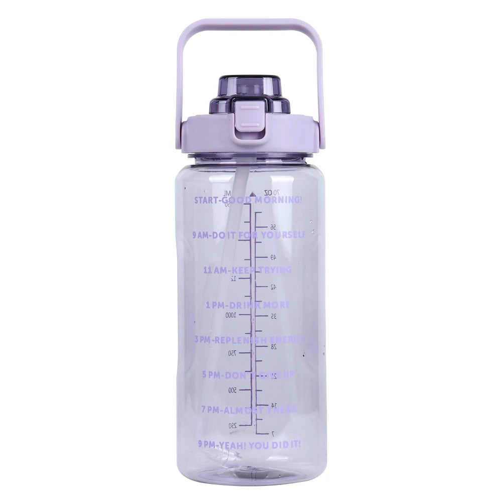 B14-1107 Custom Logo Gym Sports BPA Free 64 oz 64oz 2L Clear Motivational Half Gallon Water Bottle with Time Marker and Straw