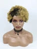 Perruque courte bouclée blonde avec mèches, en cheveux humains, pour femmes noires, sans dentelle, entièrement confectionnée à la machine, pas chère et sans colle.