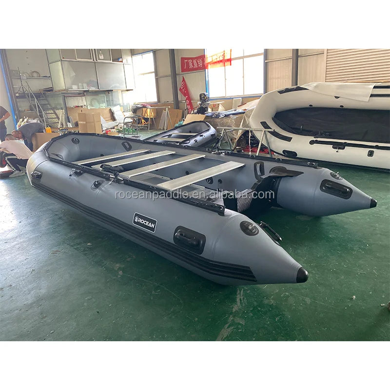 15.4 Feet Inflatable Sport Yacht Aluminium PVC Dinghy Raft Pontoon with 1.2mm Thick Aluminum Floor for Lake Dive Fishing Rescue
