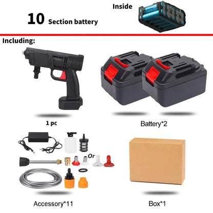 Pistolet à eau haute pression sans fil 2 000 mAh pour lavage de voiture, buse de nettoyage à pression, compatible avec batterie Makit 18 V