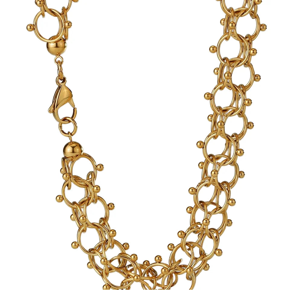 New Design 18mm Cyclone Chain Necklace Stainless Steel Hollow Geometric 18K Gold PVD Plated Round Ball Shape Chemical Molecular