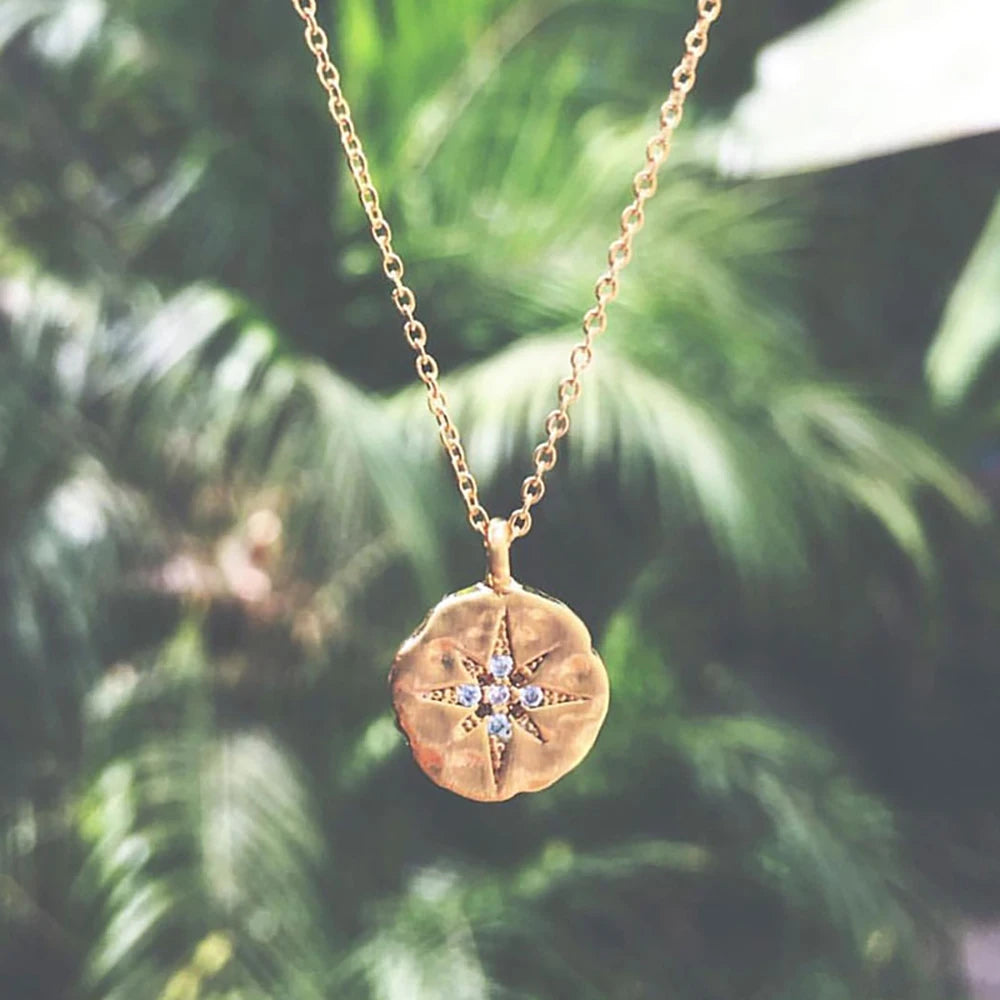 Colliers pendentifs multi-niveaux vintage bohème pour femmes, collier en plaqué or avec cristal et pièce de monnaie, bijoux cadeau de fête, vente en gros