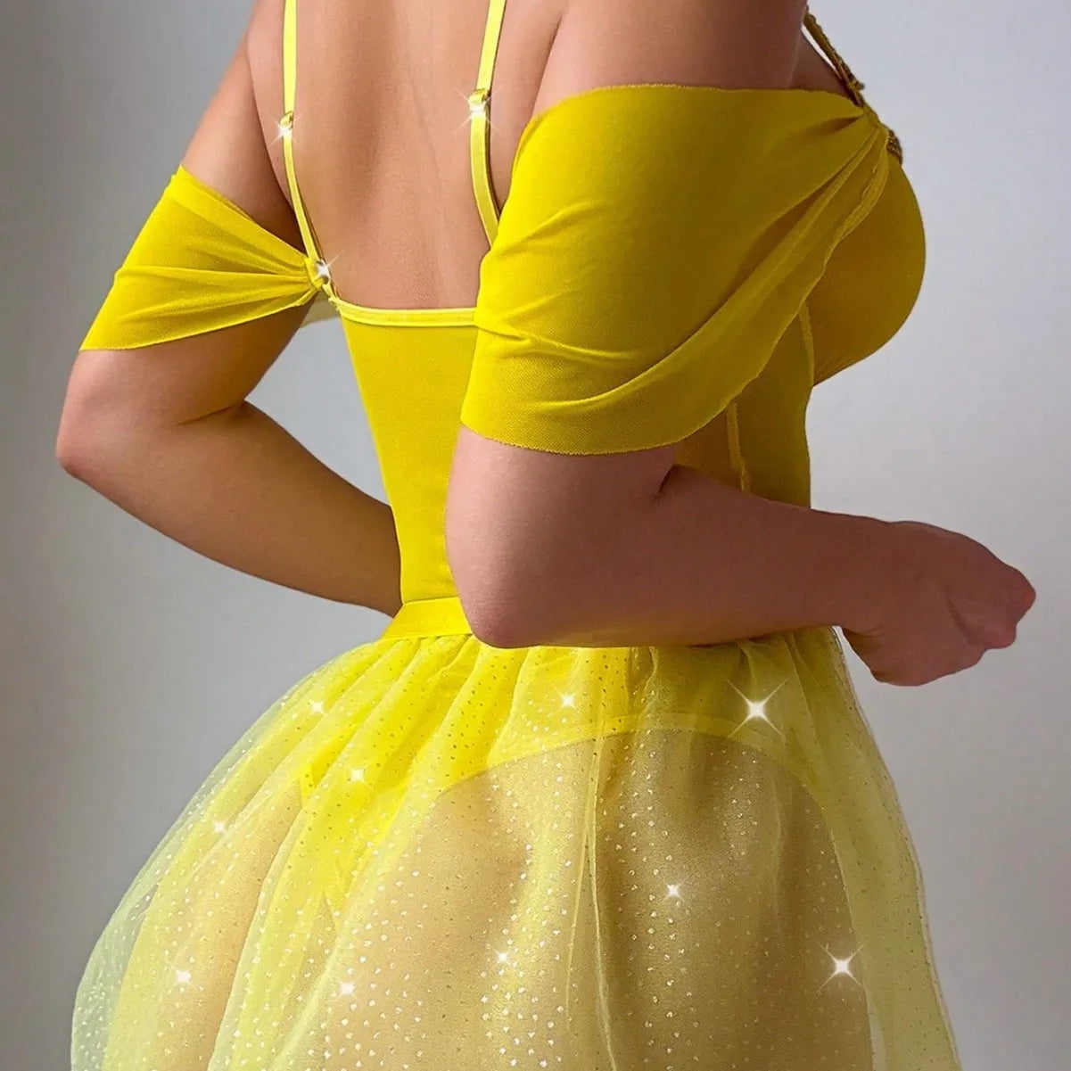 Ensemble de lingerie Belle Princesse pour femme, costume corset épaules dénudées, body jupe en tulle pailleté à motifs floraux, idéal pour le cosplay.