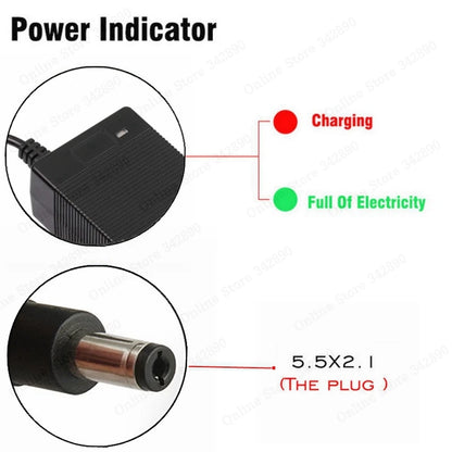 Chargeur de batterie 36V 2A, sortie 42V 2A, entrée 100-240 VAC, chargeur lithium Li-ion Li-poly pour batterie 36V série 10