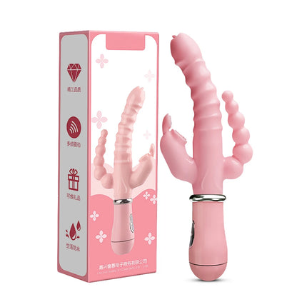 Lapin G Spot gode vibrateur Clitoris stimulateur pénis Anal Double pénétration langue léchage Double tige jouet sexuel pour femmes adultes