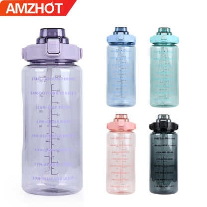 B14-1107 Custom Logo Gym Sports BPA Free 64 oz 64oz 2L Clear Motivational Half Gallon Water Bottle with Time Marker and Straw