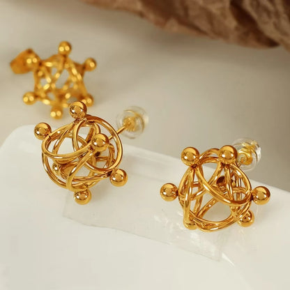 New Design 18mm Cyclone Chain Necklace Stainless Steel Hollow Geometric 18K Gold PVD Plated Round Ball Shape Chemical Molecular
