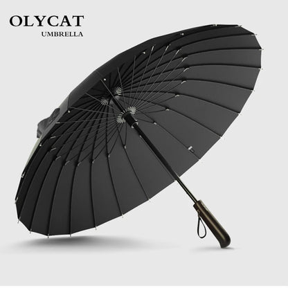 Parapluie coupe-vent pour hommes et femmes, manche en bois, long manche, cadre solide, qualité, 24K, vente chaude, marque