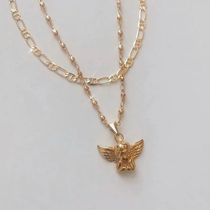 Collier bohémien multicouche avec pendentif chérubin pour femmes, chaîne tendance en plaqué or, grande chaîne épaisse, bijoux 2021