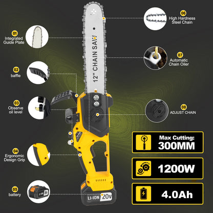12 Inch 20V Professional Cordless Chain Saw DIY Industrial Grade for Wood Cutting Customizable Battery Source