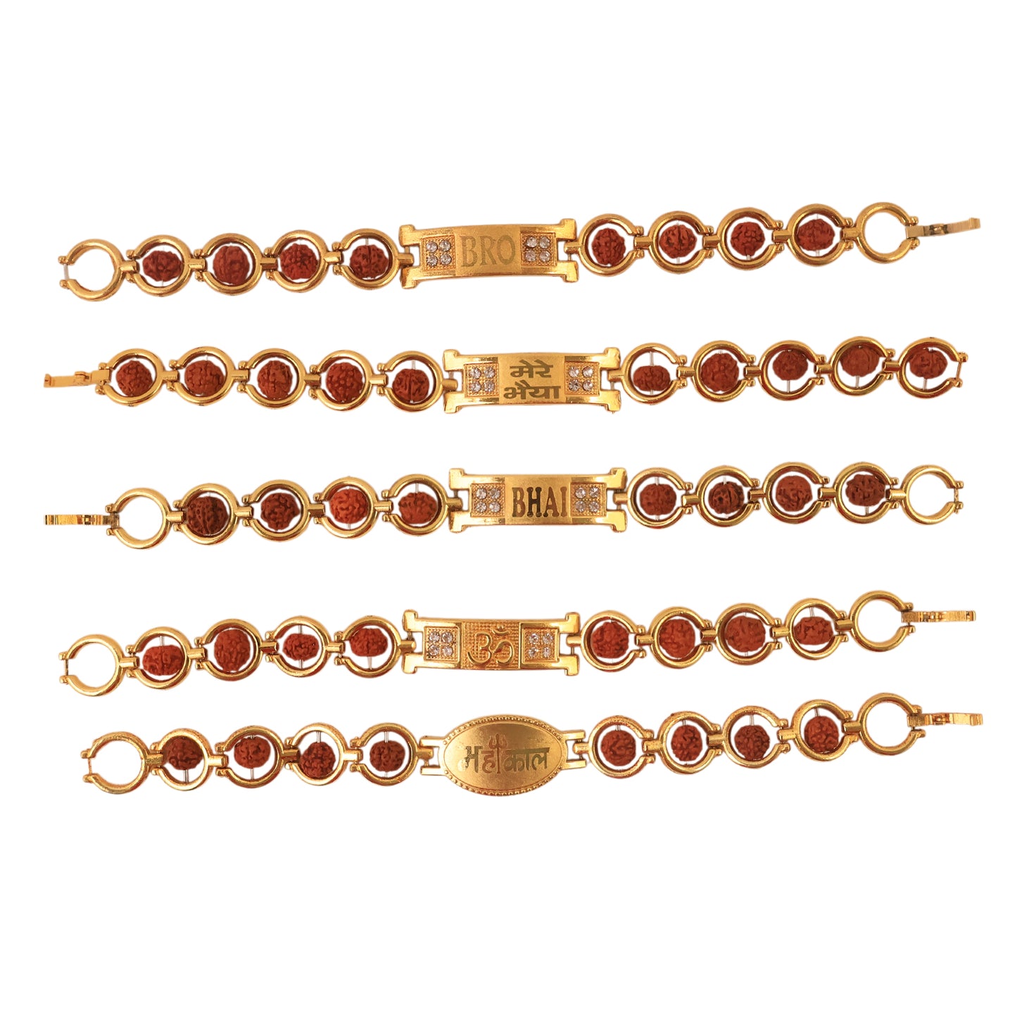 Gold Plated Designer Circular Bead Bracelet Rakhi For Brother (Mix Design  1 Pc)