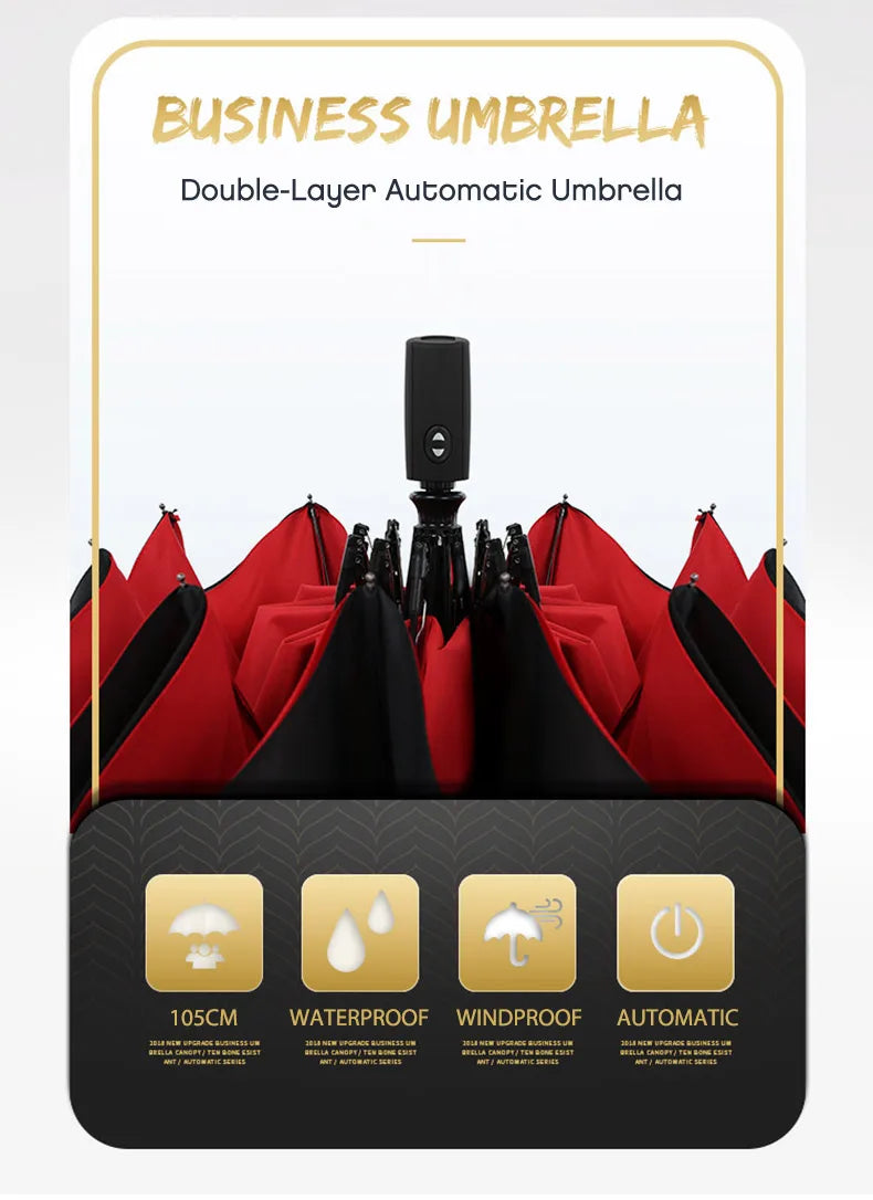 Parapluie pliant automatique coupe-vent double pour femme et homme, dix os, luxe, grande entreprise, parapluies, pluie, cadeau, parasol