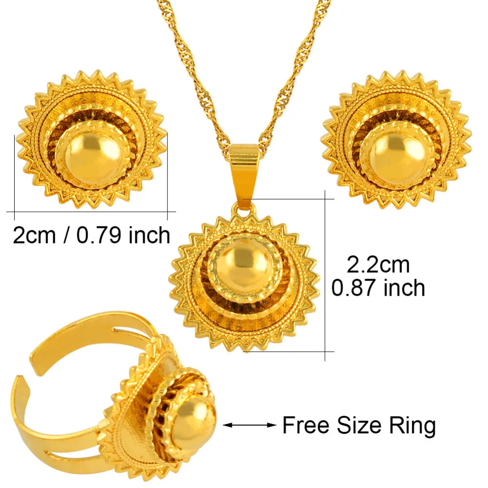 Anniyo-Petit ensemble de bijoux éthiopiens, collier, boucles d'oreilles, bague, documents en or, pour patients africains, Habesha, mariage érythréen, Soudan, #045306