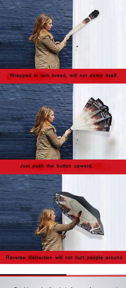 Parapluie inversé à double couche pliable à longue tige 2023, coupe-vent, crochet en C inversé, parapluie de golf pour homme, parapluie inversé pour voiture