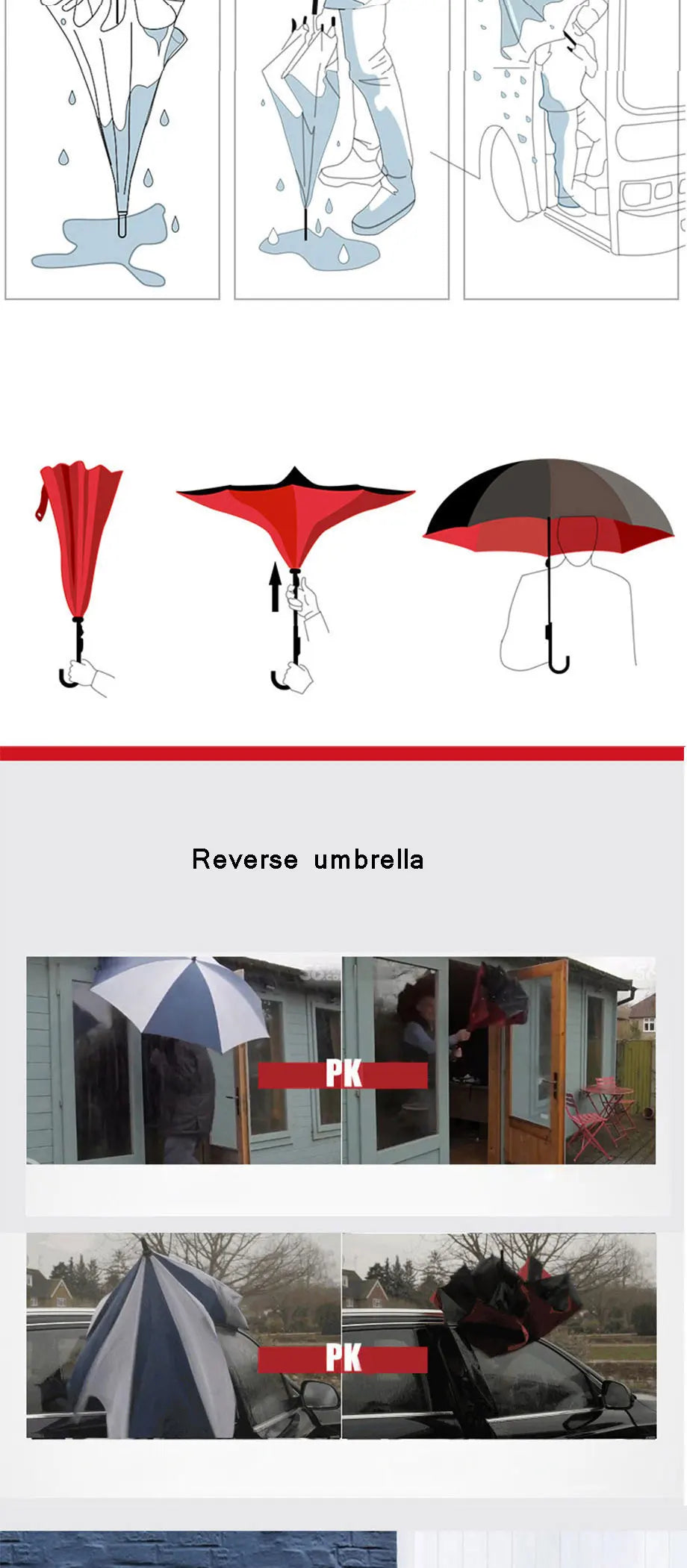 Parapluie inversé à double couche pliable à longue tige 2023, coupe-vent, crochet en C inversé, parapluie de golf pour homme, parapluie inversé pour voiture