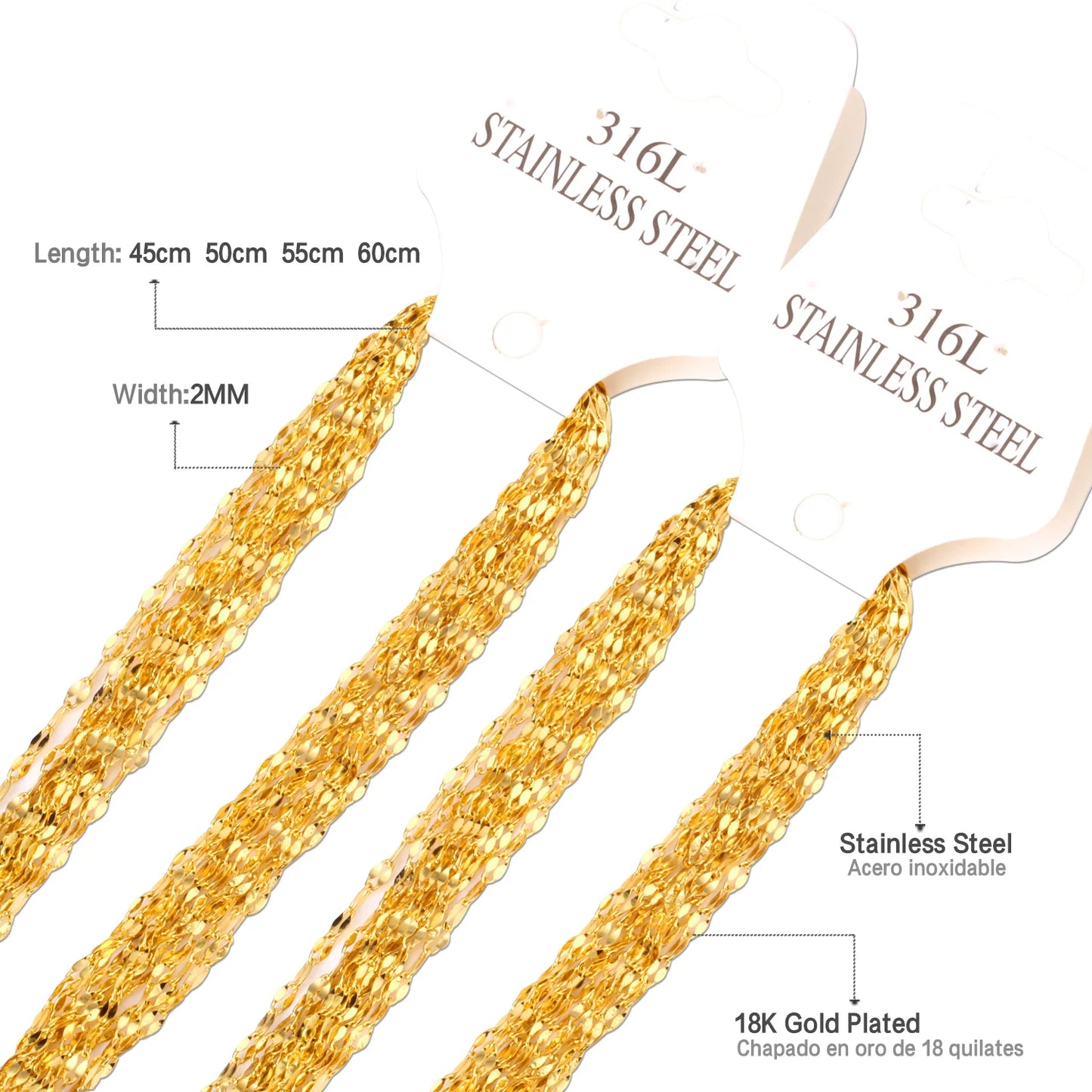 Collier de luxe en acier inoxydable 316L, 10 pièces/lot, pour femmes et hommes, chaînes à maillons en forme de lèvre, vente en gros pour pendentifs, accessoires 2MM