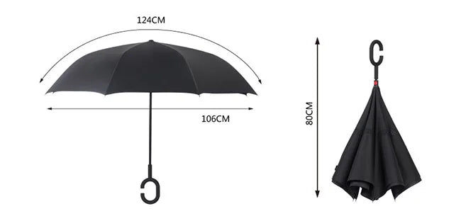 Parapluie inversé à double couche pliable à longue tige 2023, coupe-vent, crochet en C inversé, parapluie de golf pour homme, parapluie inversé pour voiture