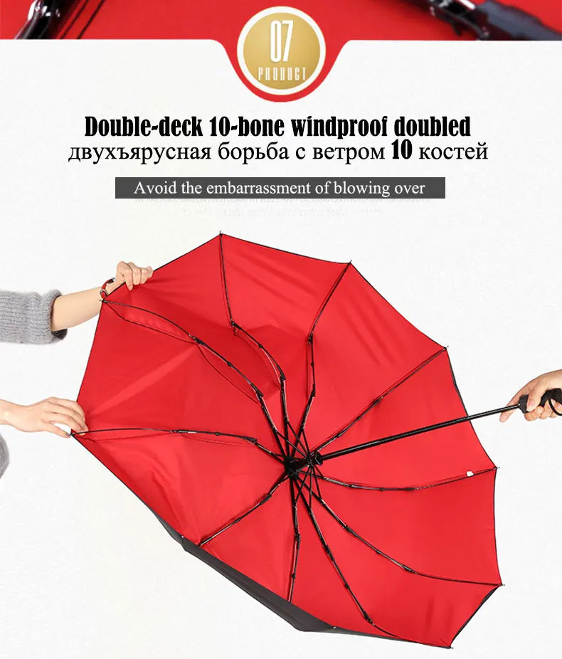 Parapluie pliant automatique coupe-vent double pour femme et homme, dix os, luxe, grande entreprise, parapluies, pluie, cadeau, parasol