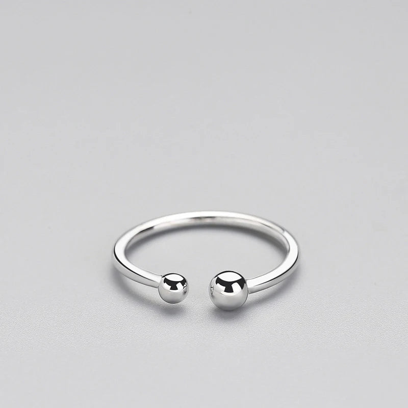 Trendy Minimalist Beads Adjustable Ring Real 925 Sterling Silver Fine Jewelry For Women Party Accessories Bijoux Gift
