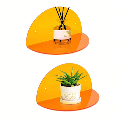 Small Modern Customizable Acrylic Floating Shelves (2-Pack 8-inch Diameter) Wall Mounted Display Stand for Plants Toys Makeup