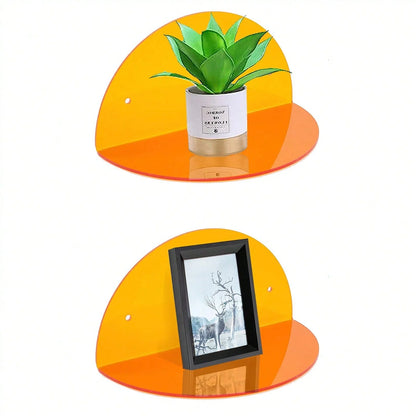 Small Modern Customizable Acrylic Floating Shelves (2-Pack 8-inch Diameter) Wall Mounted Display Stand for Plants Toys Makeup