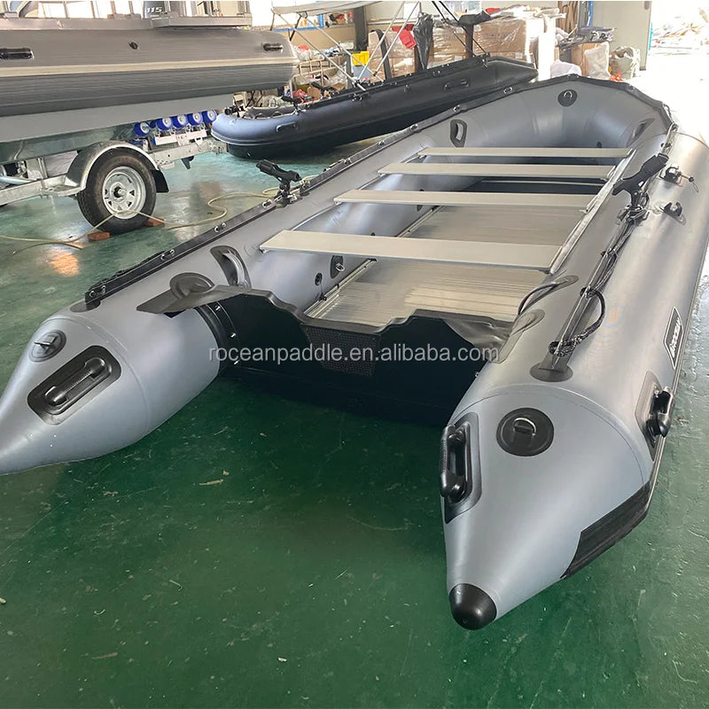 15.4 Feet Inflatable Sport Yacht Aluminium PVC Dinghy Raft Pontoon with 1.2mm Thick Aluminum Floor for Lake Dive Fishing Rescue