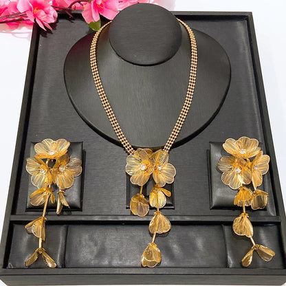 Fashion Gift Factory Popular Unique Copper Alloy Gold Plated Wedding Party Birthday Daily Anniversary Engagement Jewelry Set
