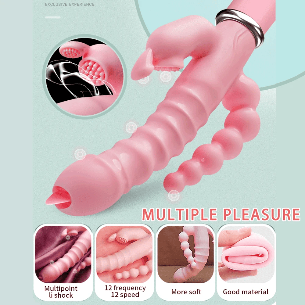 Lapin G Spot gode vibrateur Clitoris stimulateur pénis Anal Double pénétration langue léchage Double tige jouet sexuel pour femmes adultes