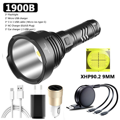 XGardens-Lampe de poche LED aste USB, lanterne en aluminium, fonction Powerbank, torche, batterie 18650 ou 26650, haute qualité, 90.2, 4 cœurs