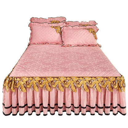 Couvre-lit en velours de luxe européen pour lit King Size, couvre-lit matelassé en relief, couvre-lit double Queen, ensemble de jupe de lit douce, monochromatique, 2 taies d'oreiller