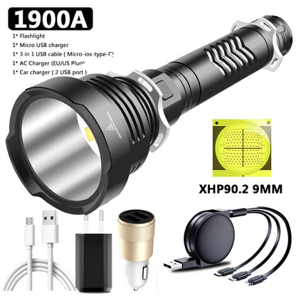 XGardens-Lampe de poche LED aste USB, lanterne en aluminium, fonction Powerbank, torche, batterie 18650 ou 26650, haute qualité, 90.2, 4 cœurs