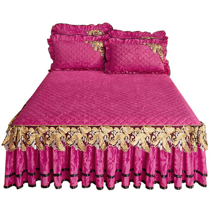 Couvre-lit en velours de luxe européen pour lit King Size, couvre-lit matelassé en relief, couvre-lit double Queen, ensemble de jupe de lit douce, monochromatique, 2 taies d'oreiller