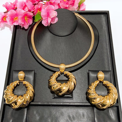 Fashion Gift Factory Popular Unique Copper Alloy Gold Plated Wedding Party Birthday Daily Anniversary Engagement Jewelry Set