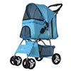 Easy Fold 4-Wheel Travel Pet Stroller with Storage Basket Breathable Mesh Dog Carriage for Outdoor Travel