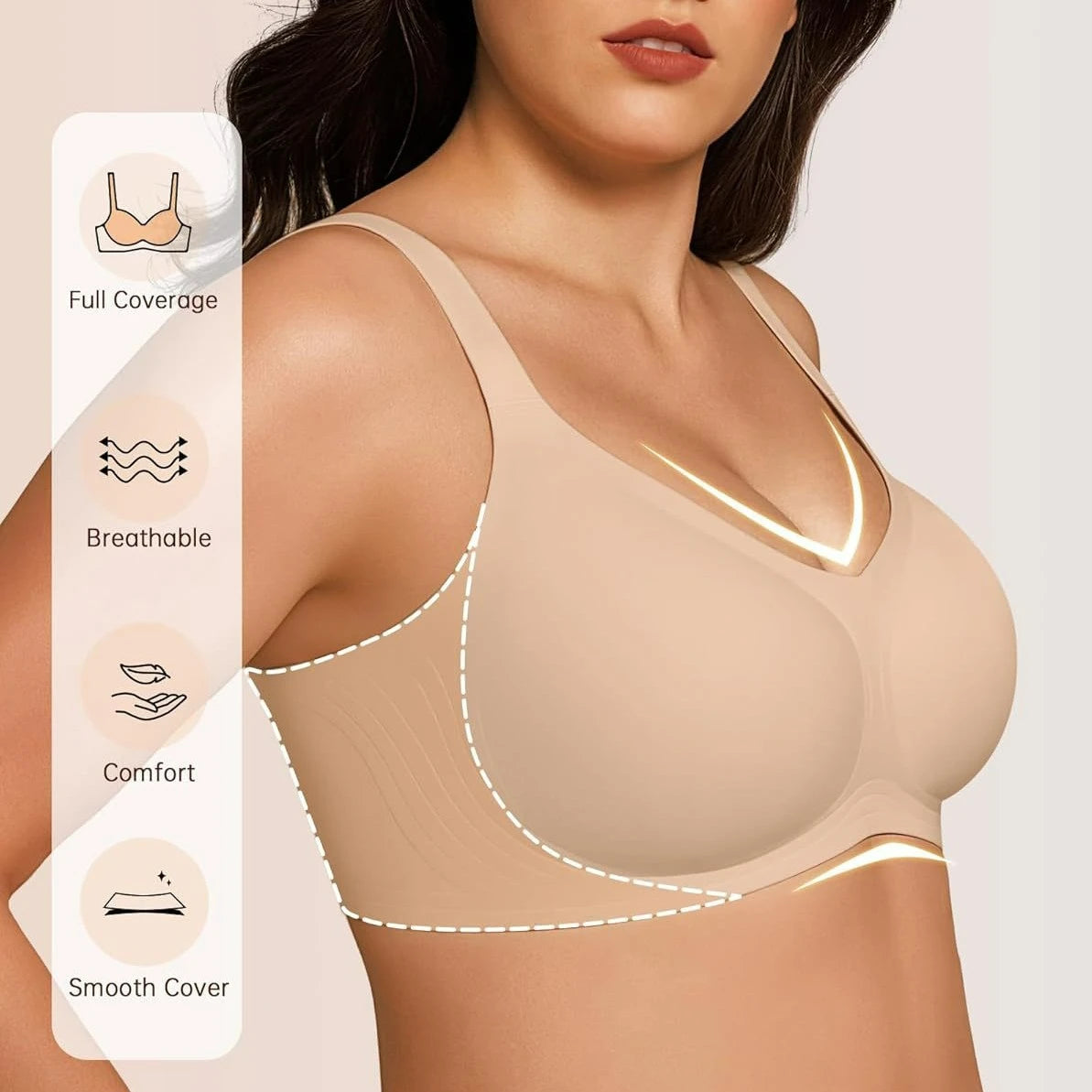 Women s No Bulge Bra Wireless Seamless Wide Straps for Large Bust
