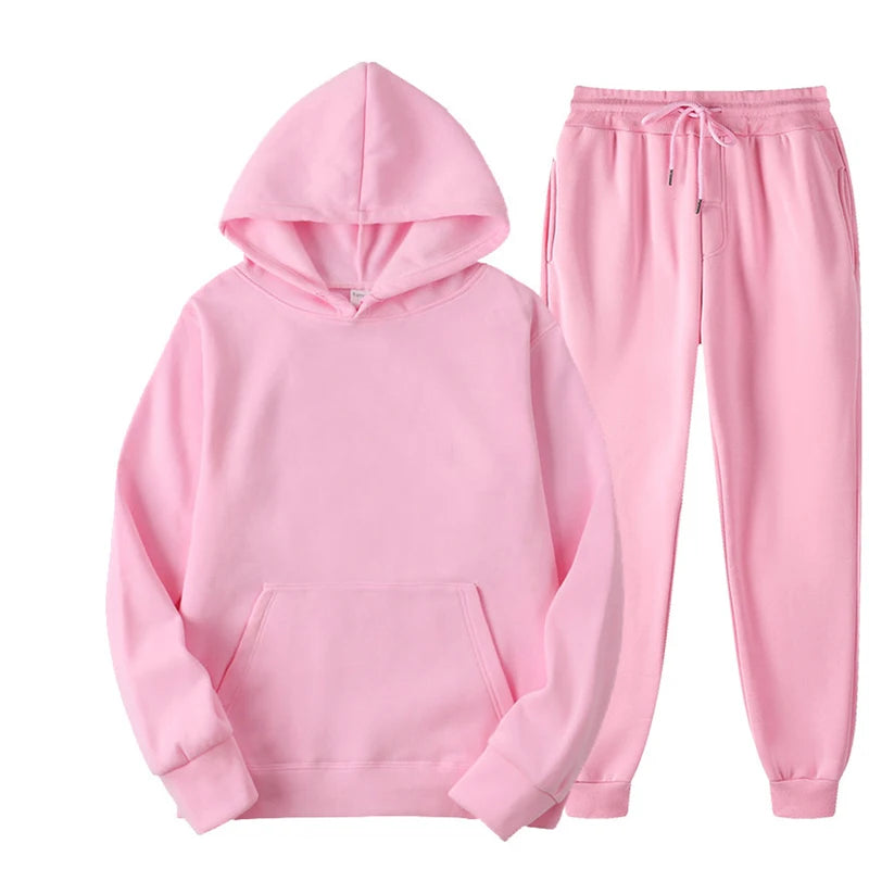 Ensemble de sport 2 pièces pour femme, couleur unie, sweat-shirt à capuche, pantalon de survêtement, décontracté, vêtements de sport pour homme