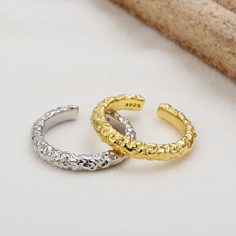 Rainbowking 925 Sterling Silver 14k Gold Filled Jewelry Luxury Design Thick Gold Texture Ring Bague Femme 925