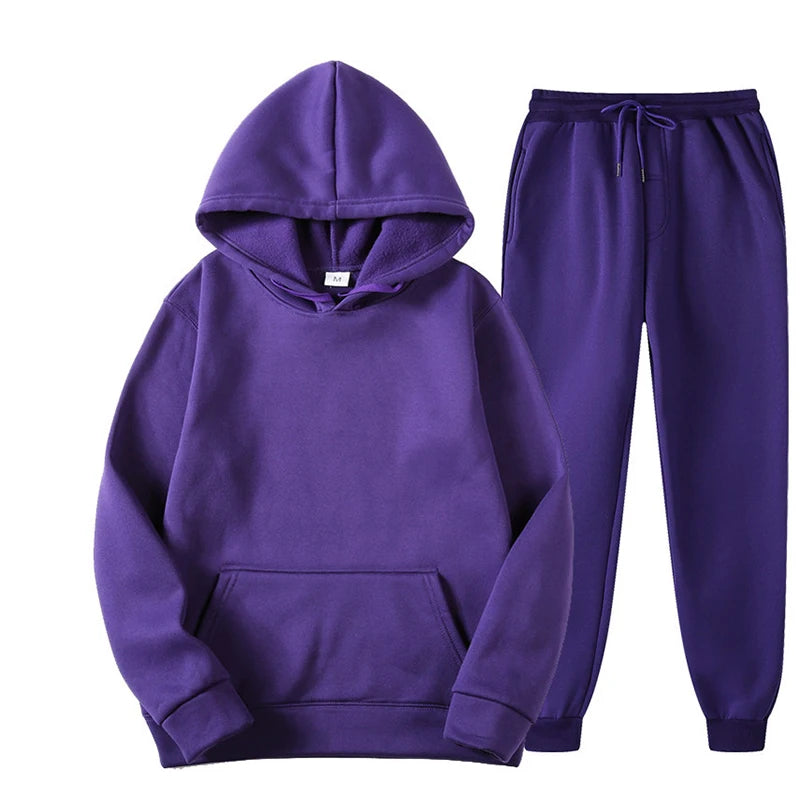 Ensemble de sport 2 pièces pour femme, couleur unie, sweat-shirt à capuche, pantalon de survêtement, décontracté, vêtements de sport pour homme