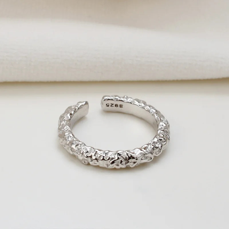 Rainbowking 925 Sterling Silver 14k Gold Filled Jewelry Luxury Design Thick Gold Texture Ring Bague Femme 925