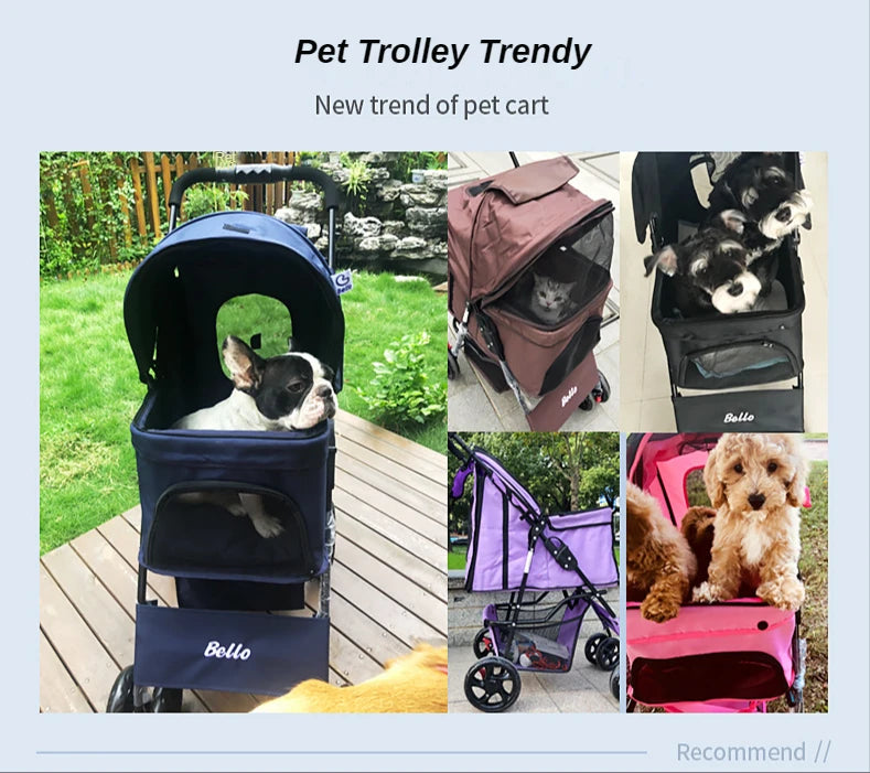 Easy Fold 4-Wheel Travel Pet Stroller with Storage Basket Breathable Mesh Dog Carriage for Outdoor Travel