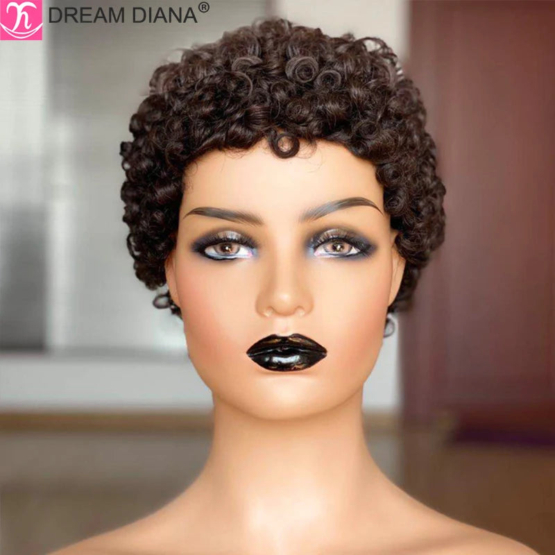Dream Diana Perruques de cheveux courts bouclés brésiliens Remy Afro perruques bouclées pour femmes Cheveux humains entièrement fabriqués à la machine Perruque Cheveux Humain