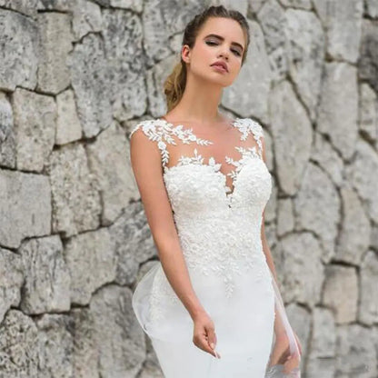 Wedding Dresses Tulle Mermaid Deep V Neck Appliqued Lace Elegant Sexy Long Backless Illusion Sleeveless 2025 Bridal Gowns