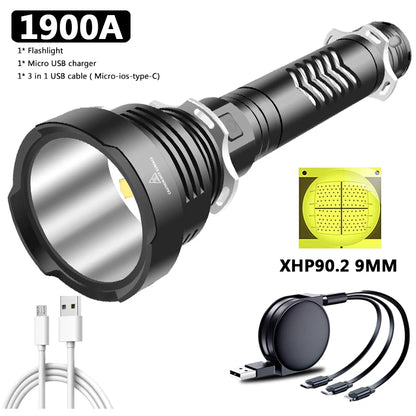 XGardens-Lampe de poche LED aste USB, lanterne en aluminium, fonction Powerbank, torche, batterie 18650 ou 26650, haute qualité, 90.2, 4 cœurs